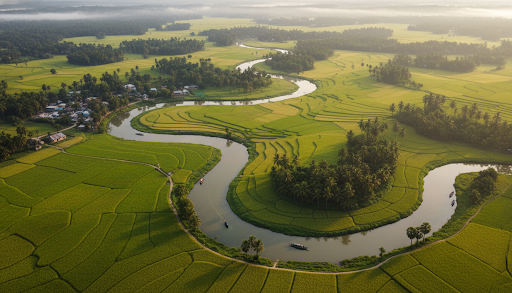 Aerial view of landscape - Punoshristi Bangladesh Plastic Recycling
